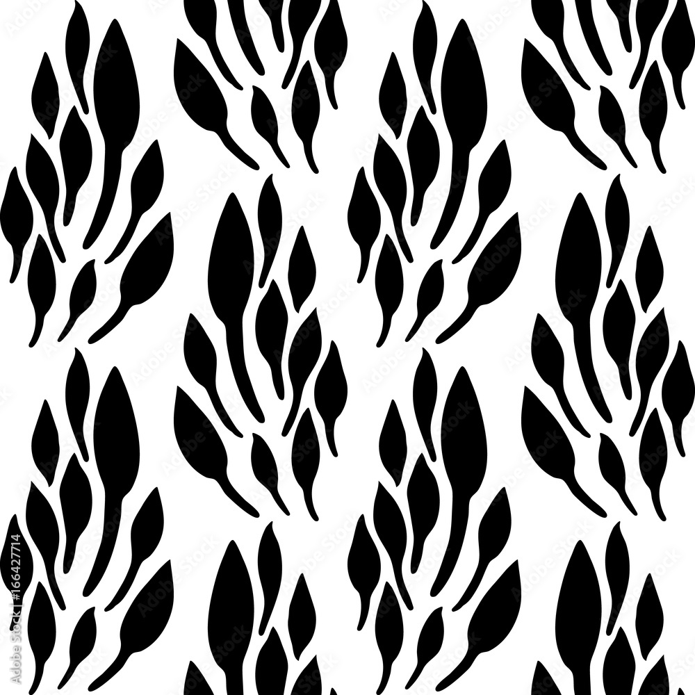 Modern monochrome botanical background with clusters of leaves. Seamless vector pattern Modern monochrome botanical background with clusters of leaves. Seamless vector pattern