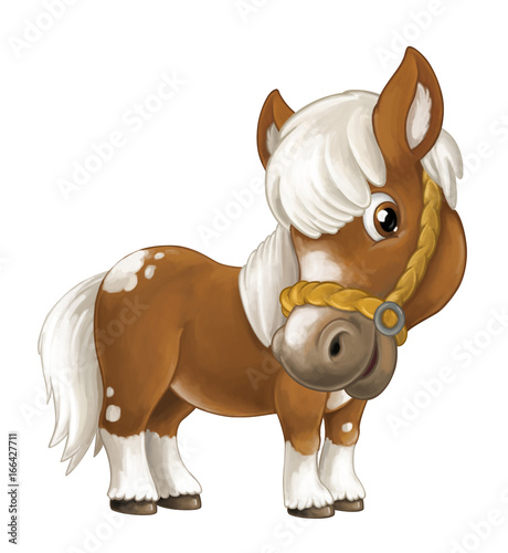 Fototapeta Naklejka Na Ścianę i Meble -  Cartoon happy horse is standing smiling and looking - artistic style - isolated - illustration for children