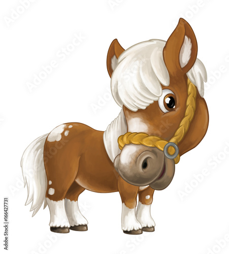 Fototapeta Naklejka Na Ścianę i Meble -  Cartoon happy horse is standing smiling and looking - artistic style - isolated - illustration for children
