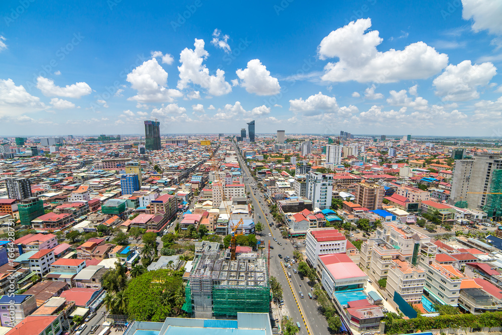 Naklejka premium Aerial view of Phnom Penh, Cambodia. Day time