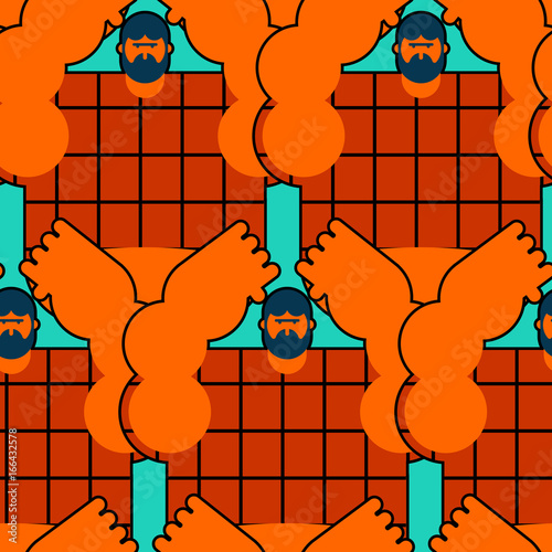 redneck seamless pattern. Angry bearded man in shirt background. Aggressive guy ornament