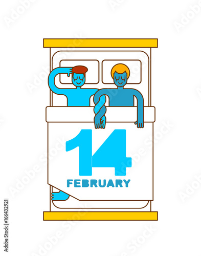 Gays in bed 14 february. Two guys are hugging in Sleep. LGBT love. bedstead scene