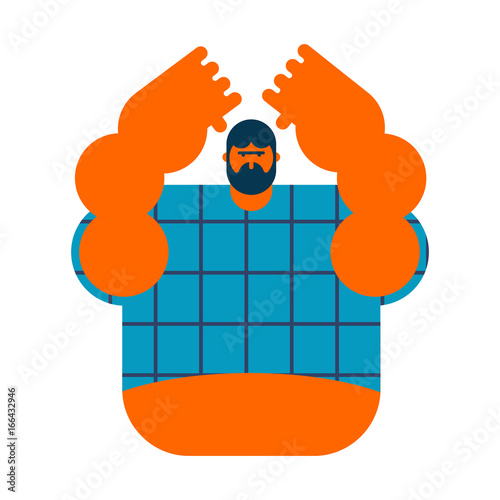 redneck isolated. Angry bearded man in shirt. Aggressive guy