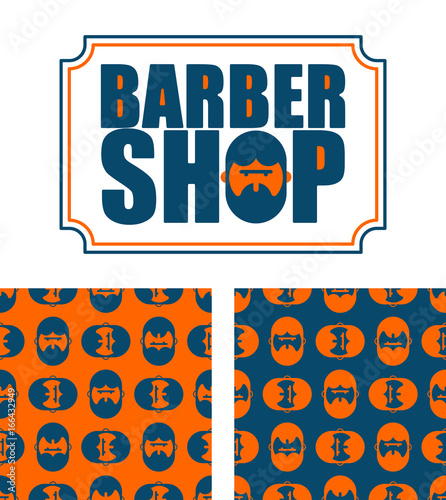 Barber shop logo and pattern. Bearded ornament. Head hipper ornament. beard texture photo