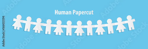 Human paper cut illustration vector on blue background. Teamwork concept.