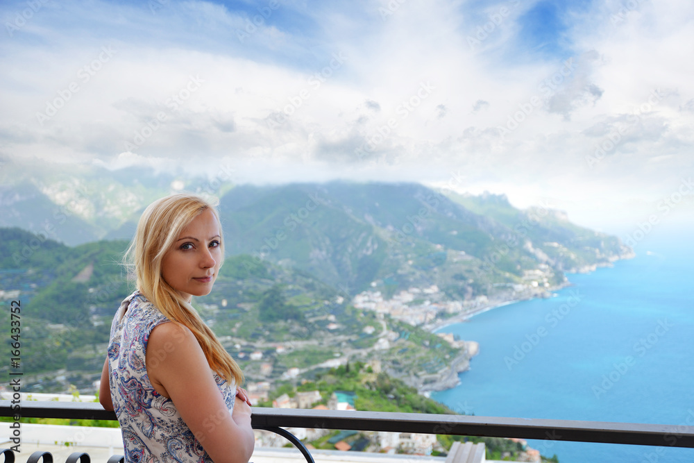 Woman in Ravelo at Amalfi coast in Southern Italy