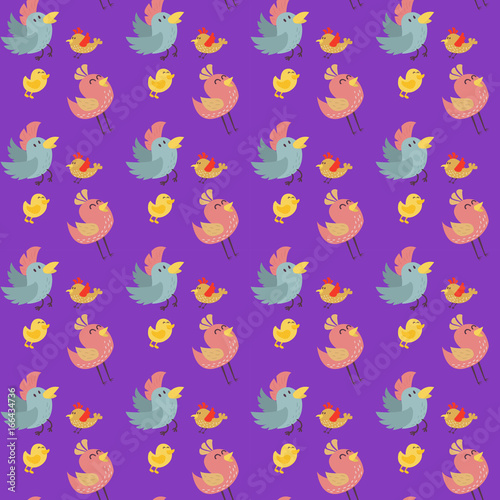 Cute birds seamless pattern vector illustration cartoon colorful