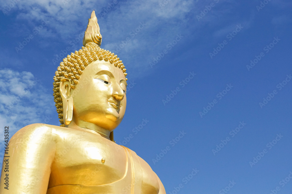 close up outdoor big buddha image in temple for people respect