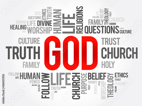 GOD word cloud collage, religion concept background