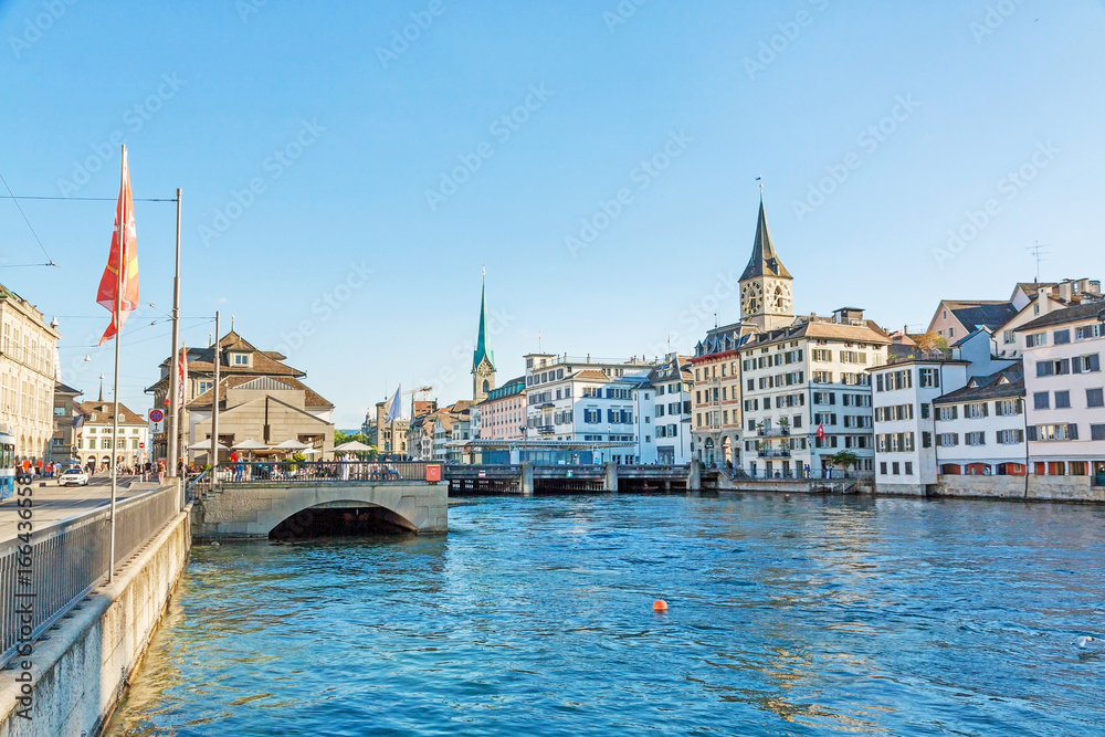 Grossmunster and river Limmat, Zuerich Grossmunster and river Limmat, Zuerich