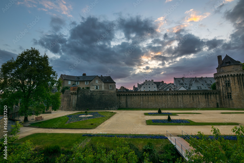 Sunset in Vannes over the Ramparts Garden and Gaillard Castle, Commune Morbihan, Brittany in Northwestern France