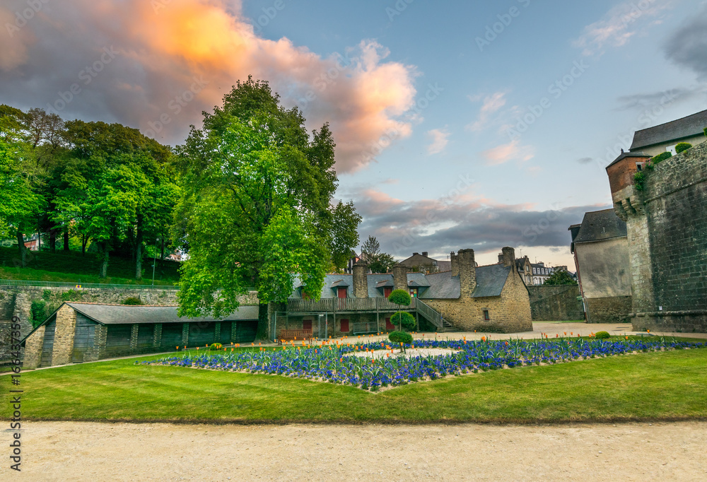 Sunset in Vannes over the Ramparts Garden and Gaillard Castle, Commune Morbihan, Brittany in Northwestern France Sunset in Vannes over the Ramparts Garden and Gaillard Castle, Commune Morbihan, Brittany in Northwestern France