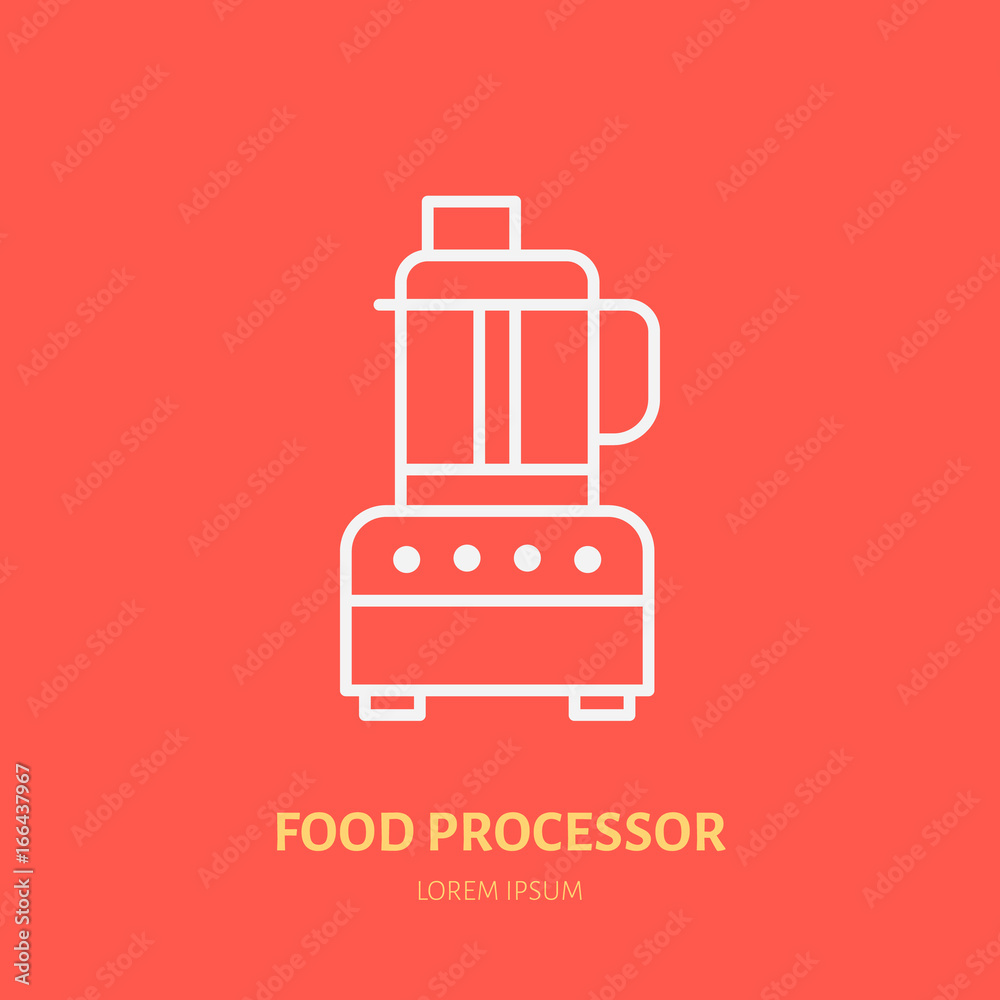 Fototapeta premium Food processor vector flat line icon. Cooking equipment linear logo. Outline symbol for household kitchen appliances shop.