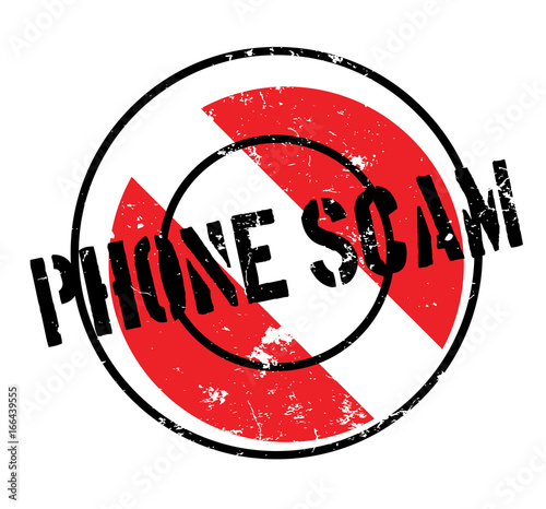 Phone Scam rubber stamp. Grunge design with dust scratches. Effects can be easily removed for a clean, crisp look. Color is easily changed.