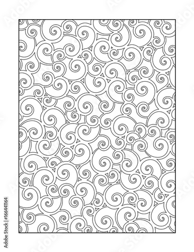 Coloring page for adults (children ok, too) with whimsical swirls pattern, or monochrome decorative background.
