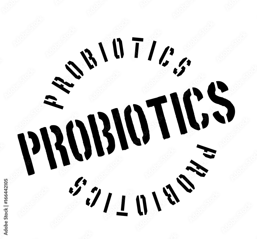 Probiotics rubber stamp. Grunge design with dust scratches. Effects can be easily removed for a clean, crisp look. Color is easily changed.