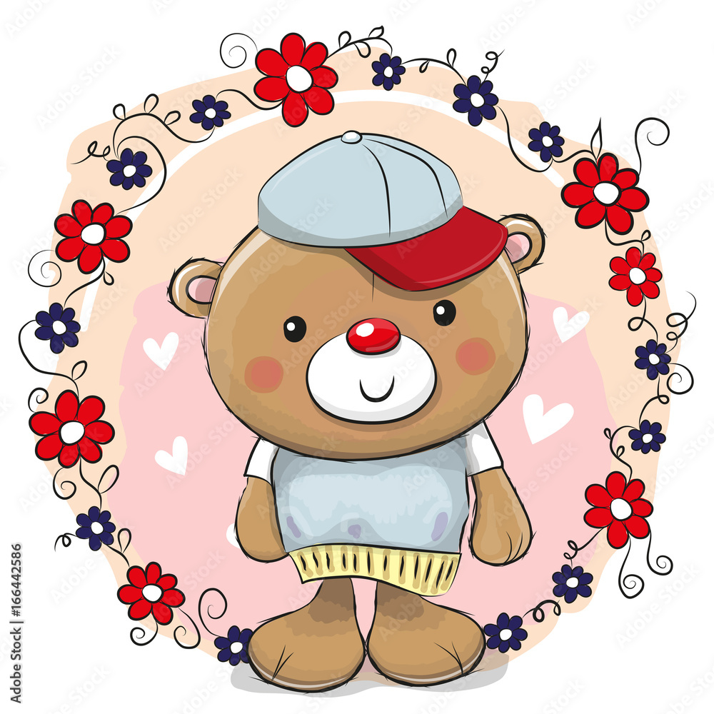 Fototapeta premium Greeting card Bear with flowers