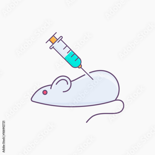 Mouse or rat with syringe simple icon isolated. Laboratory experiment