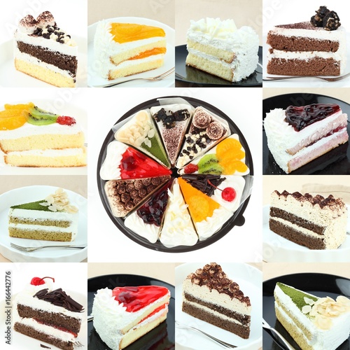 collectionl sweet cakes slices pieces set background