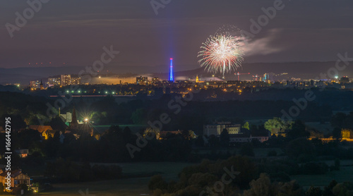 Nächtliche Skyline Erlangen mit Feuerwerk photo