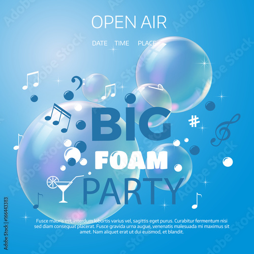 Beach foam party poster or flyer design template.