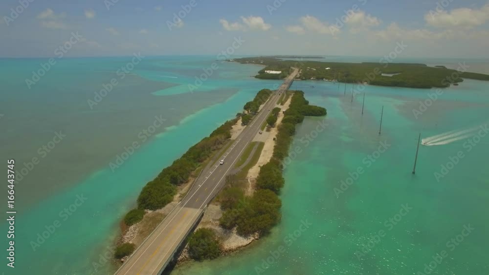 Aerial. US Route 1 and beautiful ocean. Islamorada Island, Florida. 4K Aerial. US Route 1 and beautiful ocean. Islamorada Island, Florida. 4K