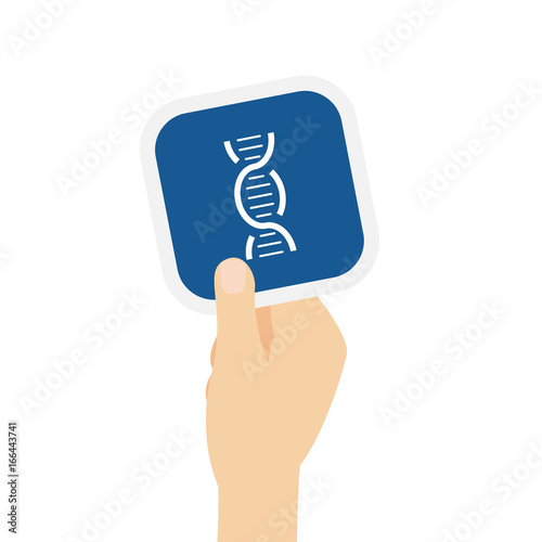Hand hält Bierdeckel mit DNA Strang