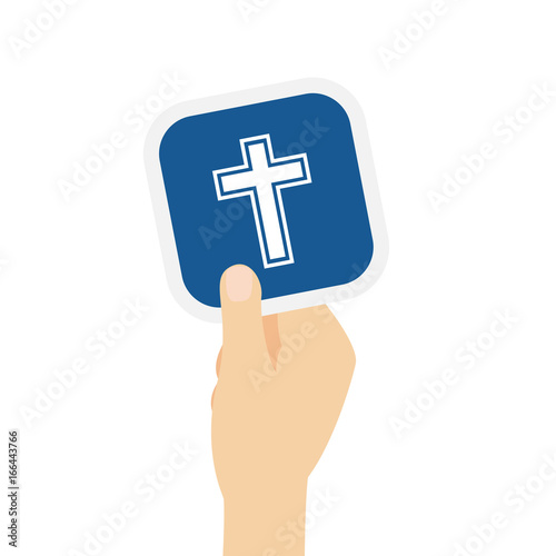 Hand hält Bierdeckel mit Kreuz mit Umrandung