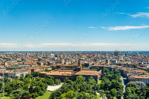 Cityscape of Milan, view from the Branca Tower (Torre Branca), including the Sforza Castle (Castello Sforzesco), Italy © Tomasz Czajkowski