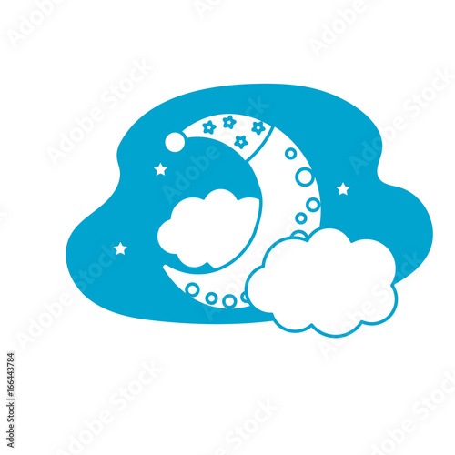 silhouette cute moon with sleep hat design and clouds with stars