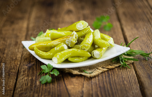 Stuffed green Chilis (selective focus).