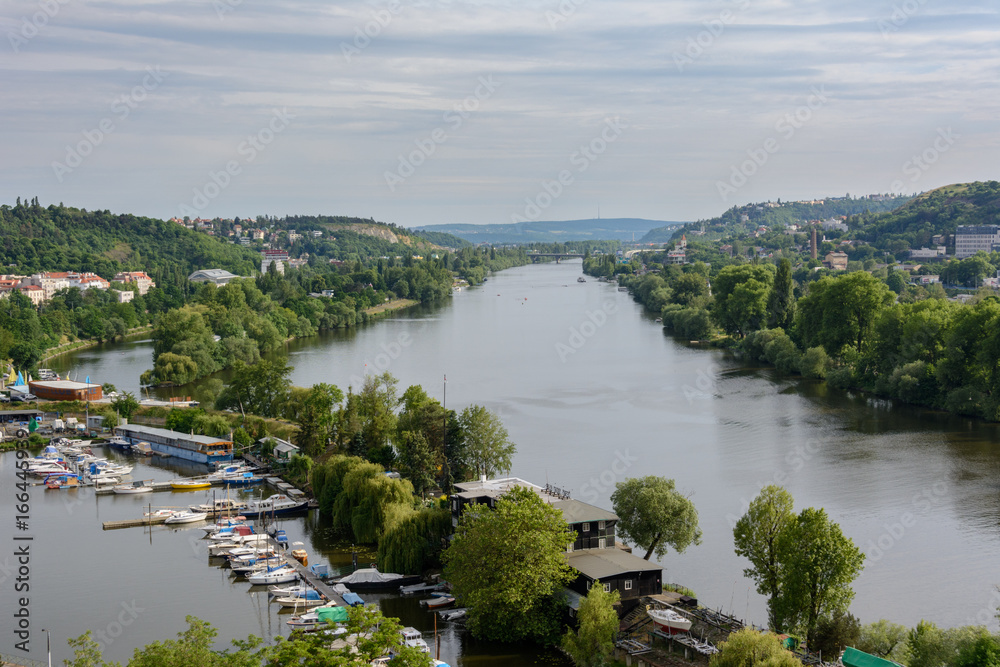 View of Prague and river Vltava with Vysehrad, Czech Republic, Bohemia View of Prague and river Vltava with Vysehrad, Czech Republic, Bohemia