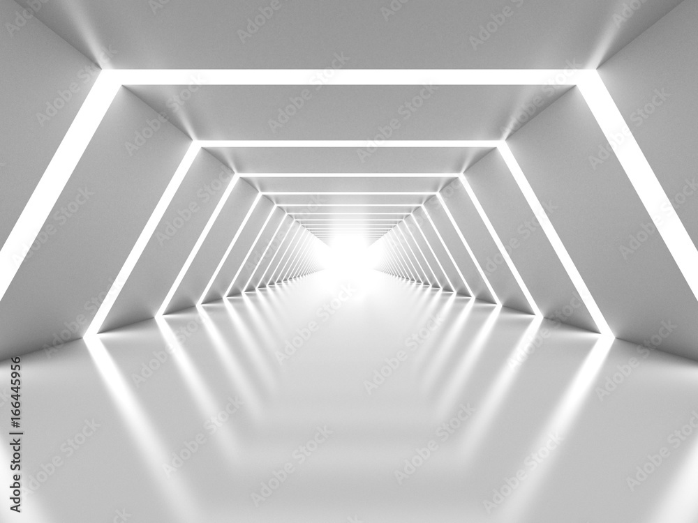 Fototapeta premium Abstrakcjonistyczny tło z symetrycznym białym olśniewającym tunelu wnętrzem