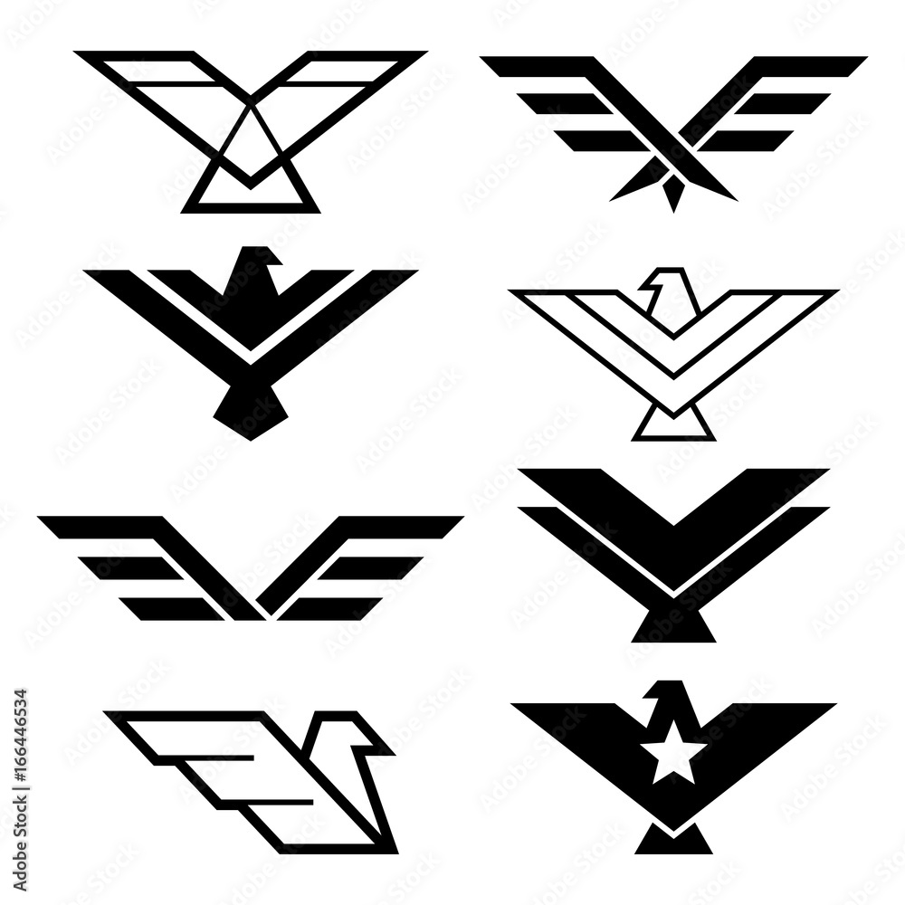 Naklejka premium Eagle geometric design, eagle's wings vector icons set, eagles graphic elements - modern style 
