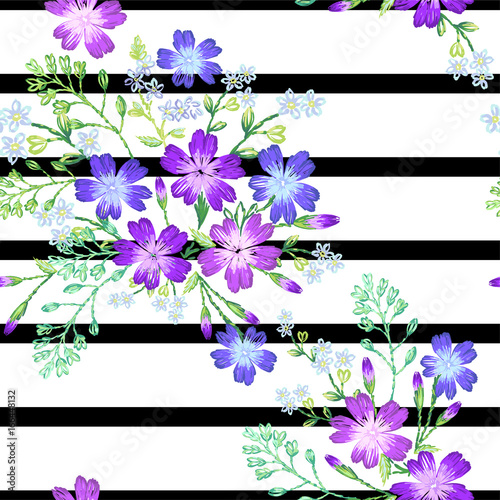 Fototapeta Naklejka Na Ścianę i Meble -  Seamless pattern of flowers on a sptipe background.