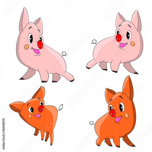 Collection of cute cartoon piggy on a white background.vector