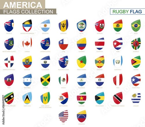 American countries flags collection. Rugby flag set.