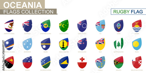 Oceanian countries flags collection. Rugby flag set. photo