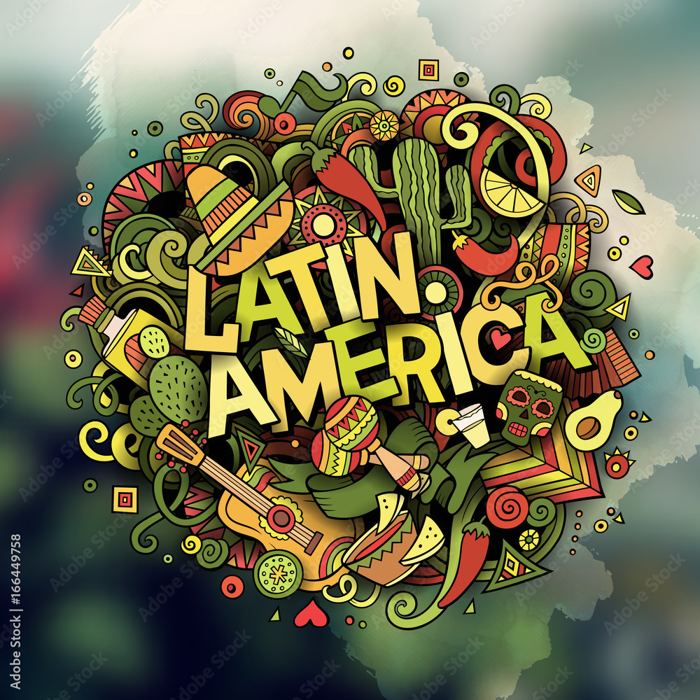 Cartoon vector hand drawn Doodle Latin America word illustration