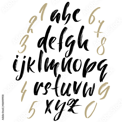 Hand drawn dry brush font. Modern brush lettering. Grunge style alphabet. Vector illustration.