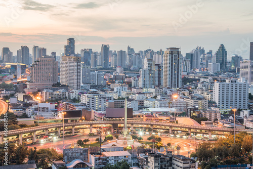 Bangkok City at sunrise time  Hotel and resident area in the capital of Thailand.Top view   modern building in Business bangkok district at Bangkok city with skyline at twilight Thailand