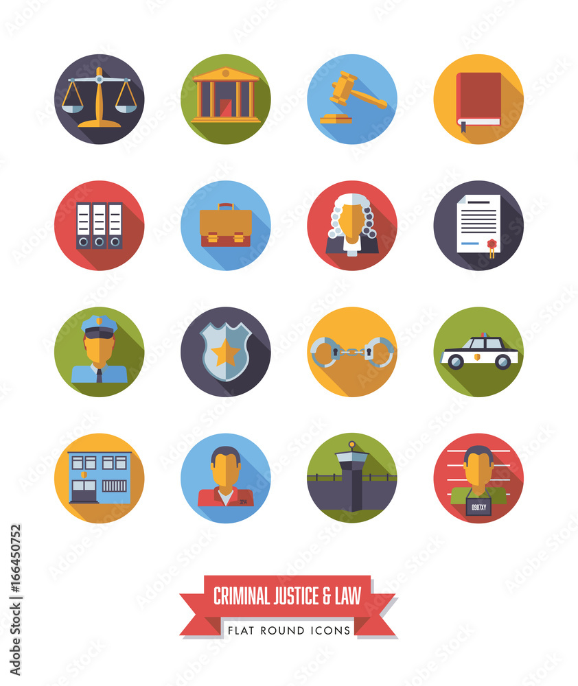 Law and criminal justice flat design long shadow icon set Law and criminal justice flat design long shadow icon set