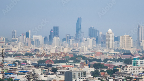 Bangkok city skyline cityscape.Bangkok district pollution by car and industry in downtown.Bangkok climate change pollution