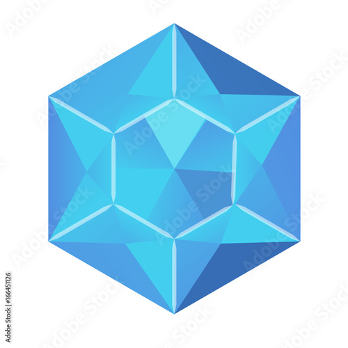 Vector illustration of blue diamond  blue  glossy  glitters with the reflections. On white background isolated object.