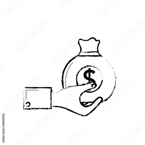figure man hand with bag with cash money