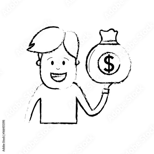 figure man with bag cash money in the hand