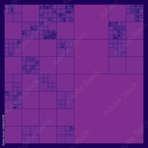 Subdivided squares grid system. Randomly sized polygons with fixed space between. Futuristic layout. Conceptual generative background. Procedural graphics. Creative coding.
