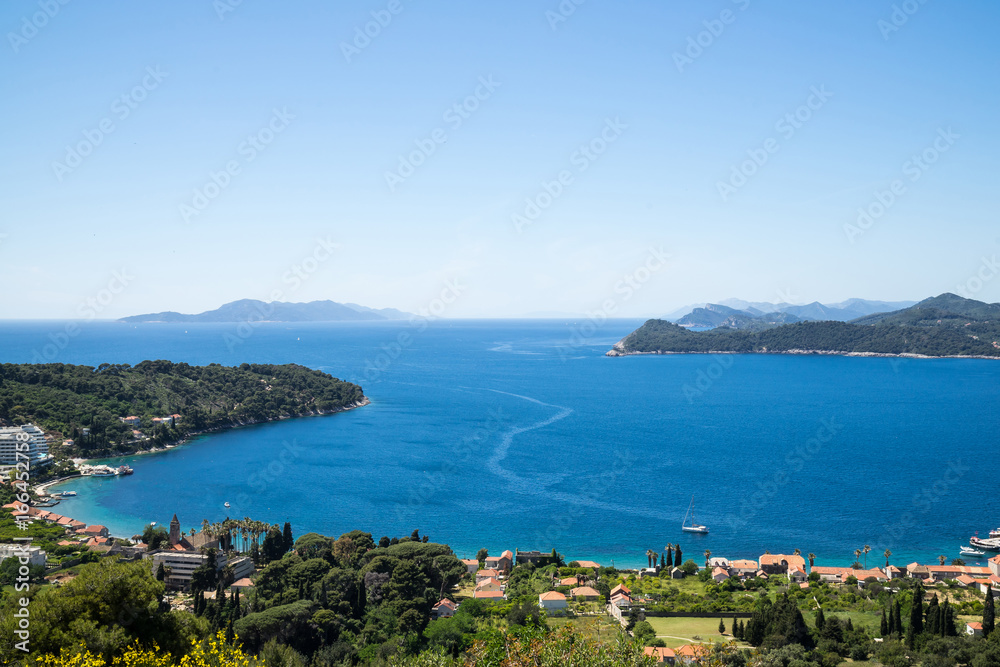 Overlooking the town of Lopud,  Lopud island, Dalmatian coast, Southern Croatia.  One of the Elaphiti islands.