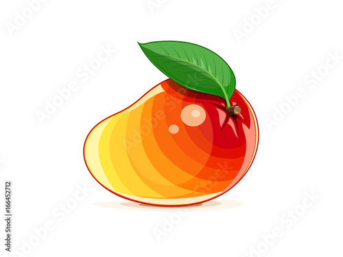 Mango. Ripe juicy tropical fruit with green leaf. Natural