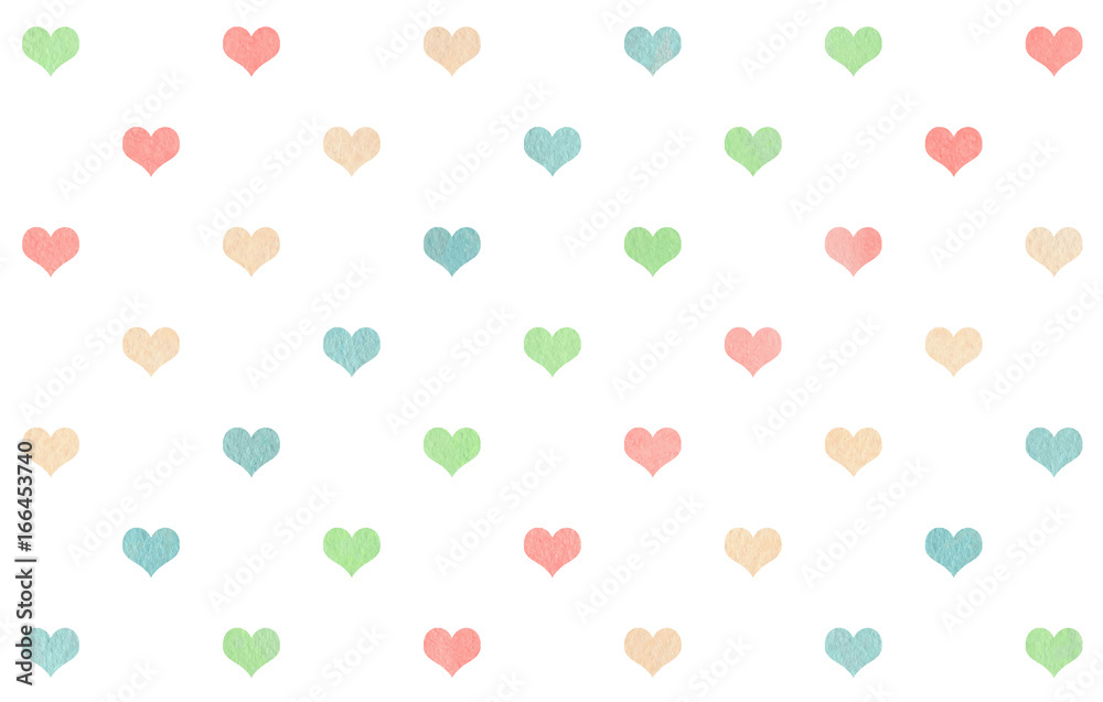 Watercolor hearts on white background.